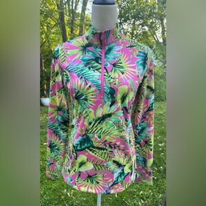 Tommy Bahama Women's Active Floral Tropical 1/4 Zip Long Sleeve Golf Polo Sz S
